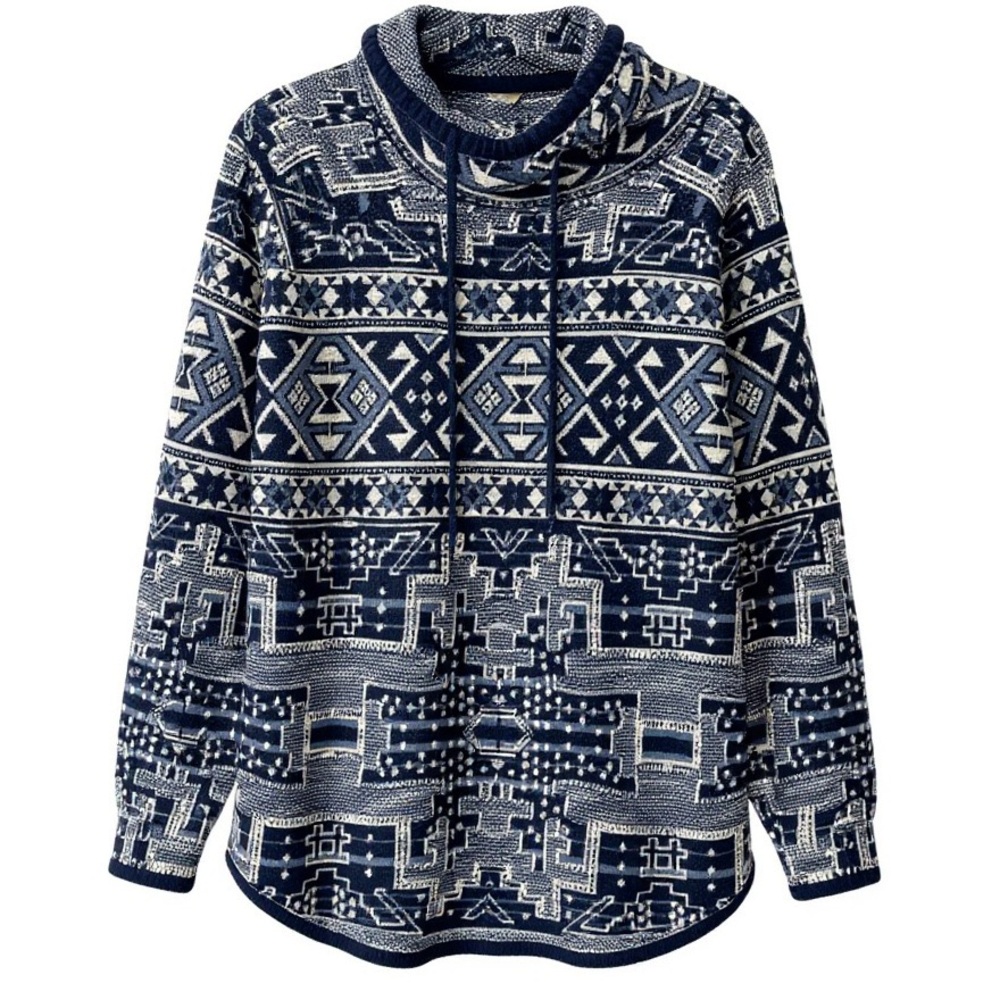 Vintage Chaps Cotton Cowl Neck Sweater - Aztec/Southwestern Print size 1X